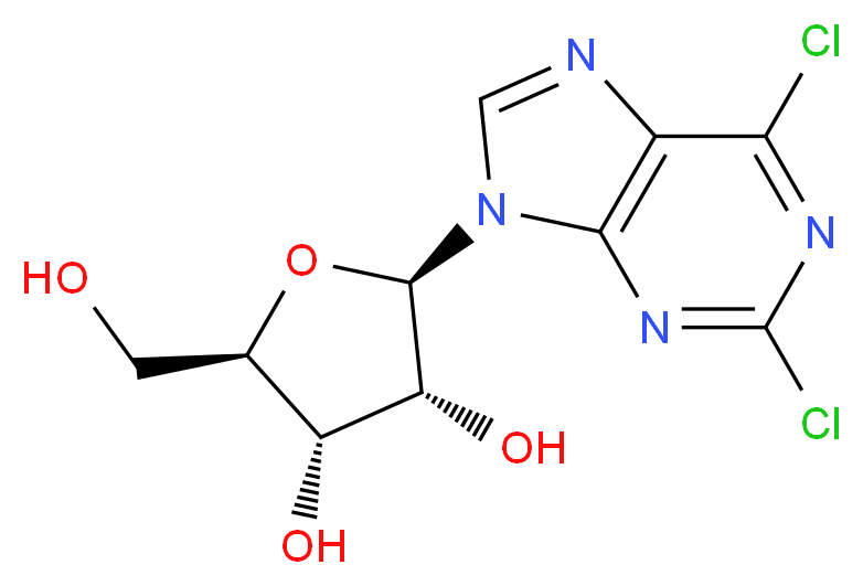 (2R,3R,4S,5R)-2-(2,6-dichloro-9H-purin-9-yl)-5-(hydroxymethyl)oxolane-3,4-diol_分子结构_CAS_13276-52-3