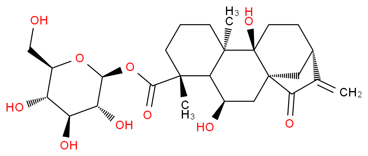 (2S,3R,4S,5S,6R)-3,4,5-trihydroxy-6-(hydroxymethyl)oxan-2-yl (1S,3R,4S,5R,9R,10R)-3,10-dihydroxy-5,9-dimethyl-14-methylidene-15-oxotetracyclo[11.2.1.0<sup>1</sup>,<sup>1</sup><sup>0</sup>.0<sup>4</sup>,<sup>9</sup>]hexadecane-5-carboxylate_分子结构_CAS_81263-98-1