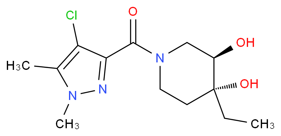 (3R*,4R*)-1-[(4-chloro-1,5-dimethyl-1H-pyrazol-3-yl)carbonyl]-4-ethylpiperidine-3,4-diol_分子结构_CAS_)