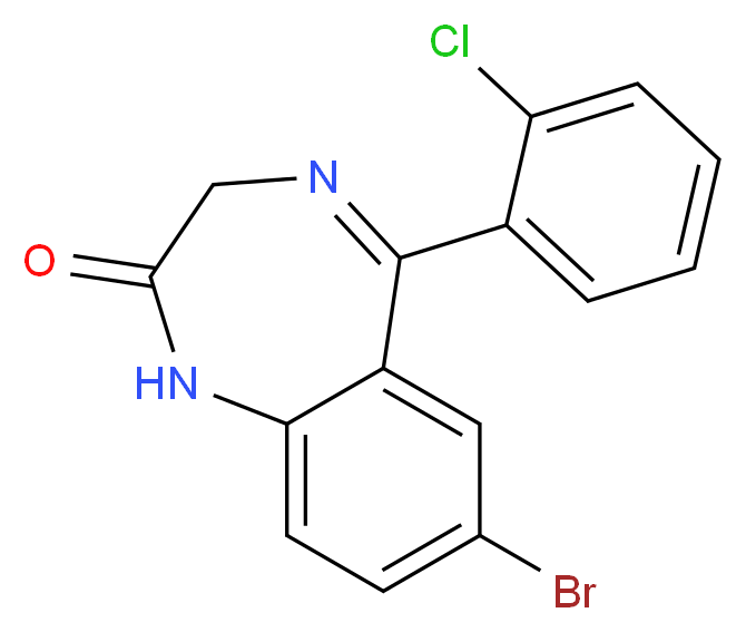 7-Bromo-5-(2-chlorophenyl)-1,3-dihydro-3H-1,4-benzodiazepin-2-one_分子结构_CAS_51753-57-2)