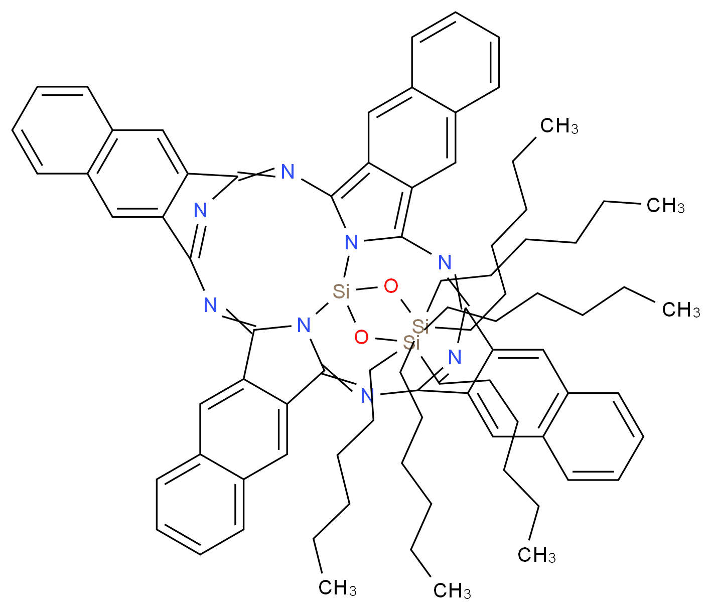 54,54-bis[(trihexylsilyl)oxy]-13,26,39,52,53,55,56,57-octaaza-54-silatetradecacyclo[25.25.3.1<sup>1</sup><sup>4</sup>,<sup>2</sup><sup>5</sup>.1<sup>4</sup><sup>0</sup>,<sup>5</sup><sup>1</sup>.0<sup>2</sup>,<sup>1</sup><sup>1</sup>.0<sup>4</sup>,<sup>9</sup>.0<sup>1</sup><sup>2</sup>,<sup>5</sup><sup>3</sup>.0<sup>1</sup><sup>5</sup>,<sup>2</sup><sup>4</sup>.0<sup>1</sup><sup>7</sup>,<sup>2</sup><sup>2</sup>.0<sup>2</sup><sup>8</sup>,<sup>3</sup><sup>7</sup>.0<sup>3</sup><sup>0</sup>,<sup>3</sup><sup>5</sup>.0<sup>3</sup><sup>8</sup>,<sup>5</sup><sup>5</sup>.0<sup>4</sup><sup>1</sup>,<sup>5</sup><sup>0</sup>.0<sup>4</sup><sup>3</sup>,<sup>4</sup><sup>8</sup>]heptapentaconta-1,3,5,7,9,11,13,15(24),16,18,20,22,25(57),26,28,30,32,34,36,38,40(56),41(50),42,44,46,48,51-heptacosaene_分子结构_CAS_92396-88-8