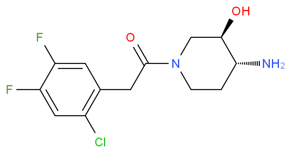 (3R*,4R*)-4-amino-1-[(2-chloro-4,5-difluorophenyl)acetyl]piperidin-3-ol_分子结构_CAS_)