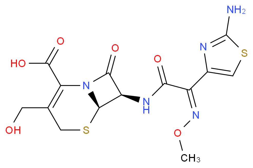 (6R,7R)-7-[(2Z)-2-(2-amino-1,3-thiazol-4-yl)-2-(methoxyimino)acetamido]-3-(hydroxymethyl)-8-oxo-5-thia-1-azabicyclo[4.2.0]oct-2-ene-2-carboxylic acid_分子结构_CAS_66340-28-1
