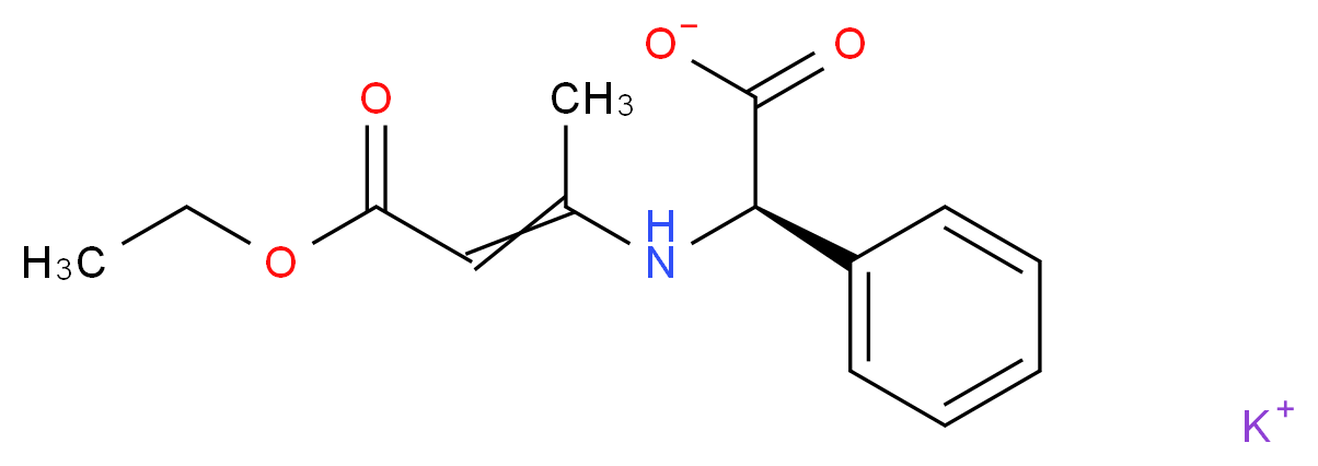 (R)-(-)-α-[(3-乙氧基-1-甲基-3-氧代-1-丙烯基)氨基]苯乙酸 钾盐_分子结构_CAS_961-69-3)