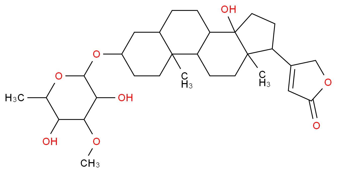 4-{5-[(3,5-dihydroxy-4-methoxy-6-methyloxan-2-yl)oxy]-11-hydroxy-2,15-dimethyltetracyclo[8.7.0.0<sup>2</sup>,<sup>7</sup>.0<sup>1</sup><sup>1</sup>,<sup>1</sup><sup>5</sup>]heptadecan-14-yl}-2,5-dihydrofuran-2-one_分子结构_CAS_466-07-9