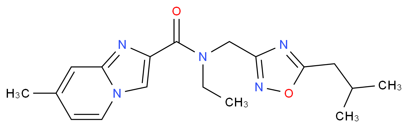 N-ethyl-N-[(5-isobutyl-1,2,4-oxadiazol-3-yl)methyl]-7-methylimidazo[1,2-a]pyridine-2-carboxamide_分子结构_CAS_)