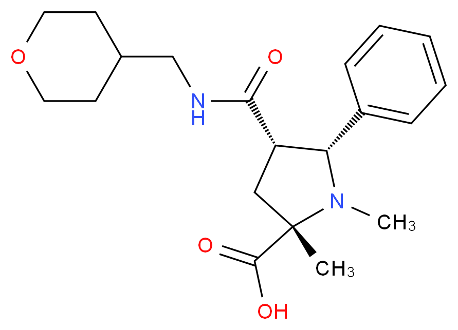 (2S*,4S*,5R*)-1,2-dimethyl-5-phenyl-4-{[(tetrahydro-2H-pyran-4-ylmethyl)amino]carbonyl}pyrrolidine-2-carboxylic acid_分子结构_CAS_)