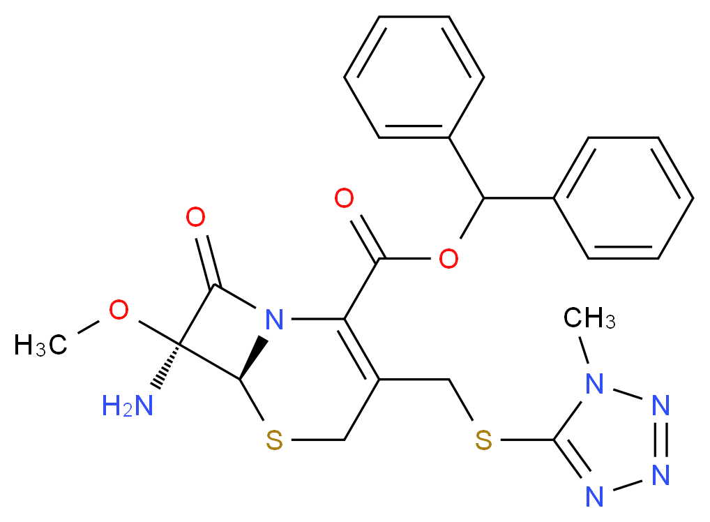 diphenylmethyl (6S,7S)-7-amino-7-methoxy-3-{[(1-methyl-1H-1,2,3,4-tetrazol-5-yl)sulfanyl]methyl}-8-oxo-5-thia-1-azabicyclo[4.2.0]oct-2-ene-2-carboxylate_分子结构_CAS_56610-72-1