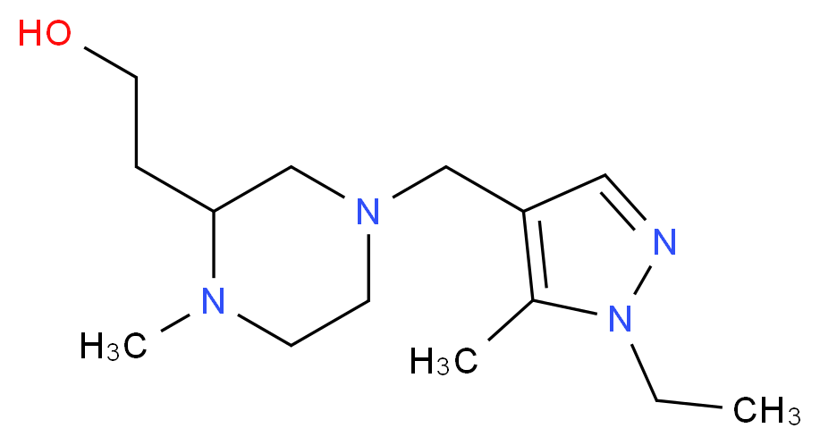 2-{4-[(1-ethyl-5-methyl-1H-pyrazol-4-yl)methyl]-1-methyl-2-piperazinyl}ethanol_分子结构_CAS_)
