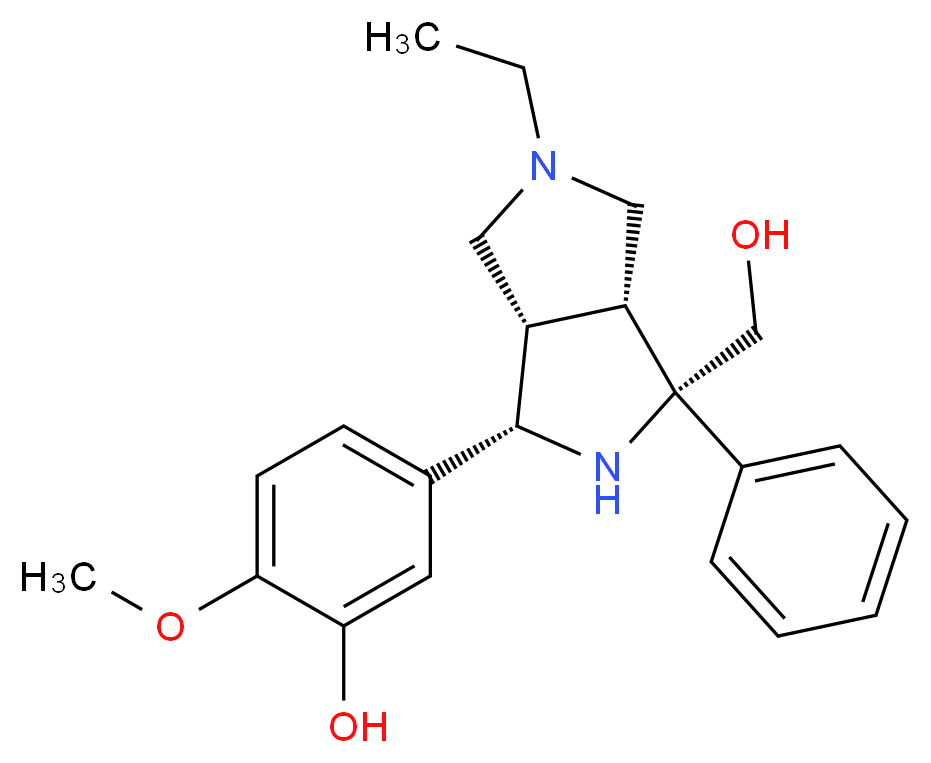 5-[(1S*,3S*,3aR*,6aS*)-5-ethyl-3-(hydroxymethyl)-3-phenyloctahydropyrrolo[3,4-c]pyrrol-1-yl]-2-methoxyphenol_分子结构_CAS_)