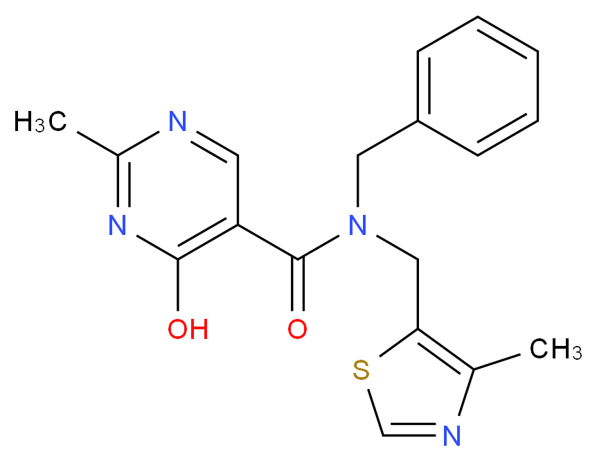 N-benzyl-4-hydroxy-2-methyl-N-[(4-methyl-1,3-thiazol-5-yl)methyl]pyrimidine-5-carboxamide_分子结构_CAS_)