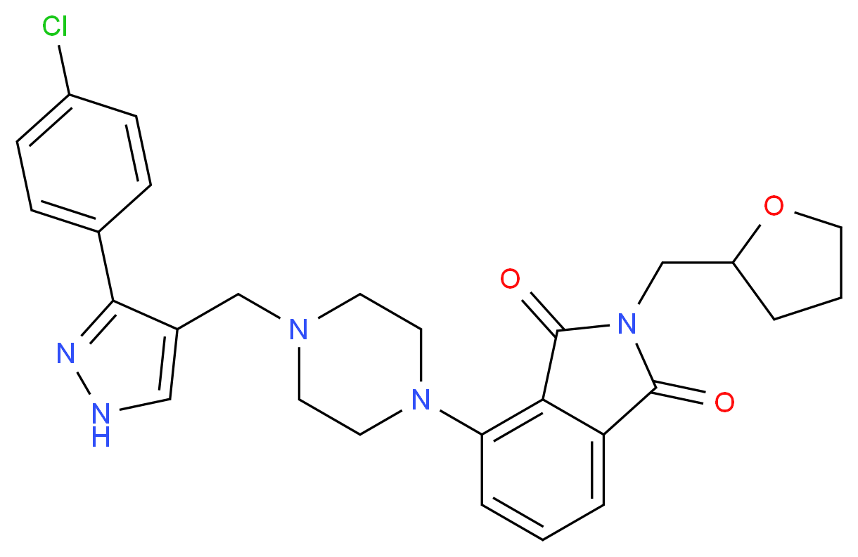 4-(4-{[3-(4-chlorophenyl)-1H-pyrazol-4-yl]methyl}-1-piperazinyl)-2-(tetrahydro-2-furanylmethyl)-1H-isoindole-1,3(2H)-dione_分子结构_CAS_)