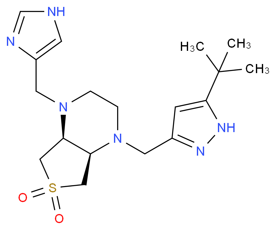 (4aS*,7aR*)-1-[(5-tert-butyl-1H-pyrazol-3-yl)methyl]-4-(1H-imidazol-4-ylmethyl)octahydrothieno[3,4-b]pyrazine 6,6-dioxide_分子结构_CAS_)