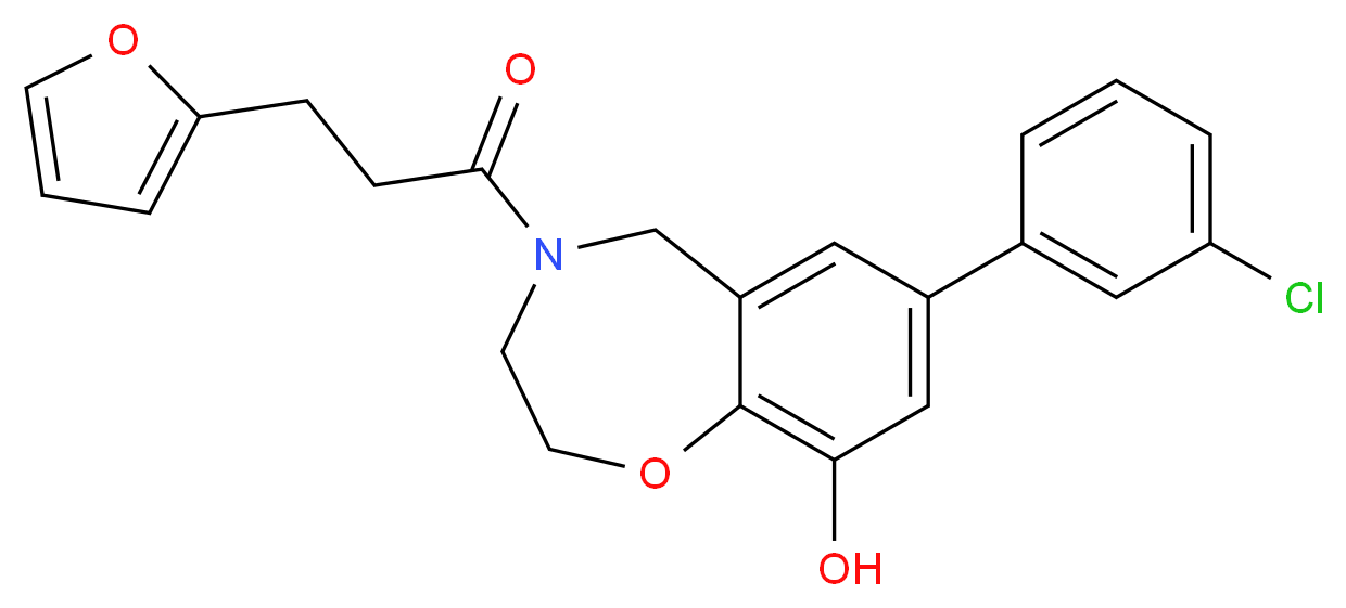 7-(3-chlorophenyl)-4-[3-(2-furyl)propanoyl]-2,3,4,5-tetrahydro-1,4-benzoxazepin-9-ol_分子结构_CAS_)