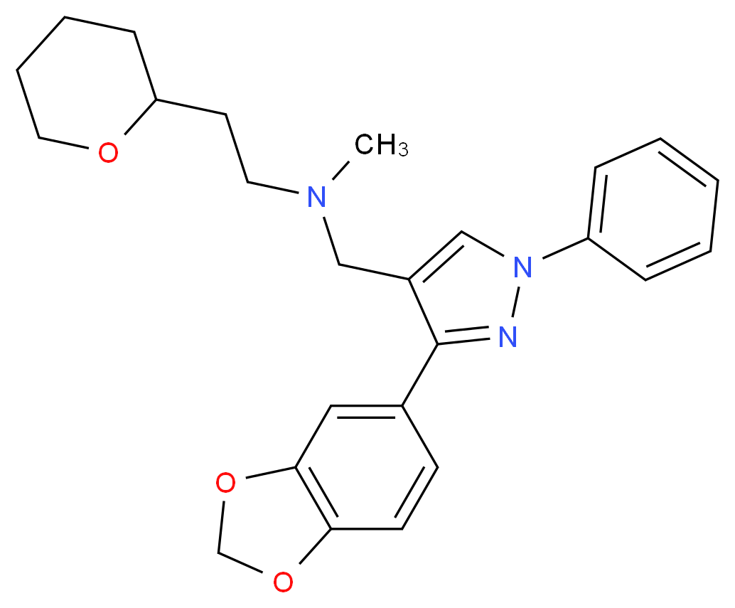 N-{[3-(1,3-benzodioxol-5-yl)-1-phenyl-1H-pyrazol-4-yl]methyl}-N-methyl-2-(tetrahydro-2H-pyran-2-yl)ethanamine_分子结构_CAS_)