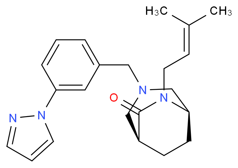 (1S*,5R*)-6-(3-methylbut-2-en-1-yl)-3-[3-(1H-pyrazol-1-yl)benzyl]-3,6-diazabicyclo[3.2.2]nonan-7-one_分子结构_CAS_)