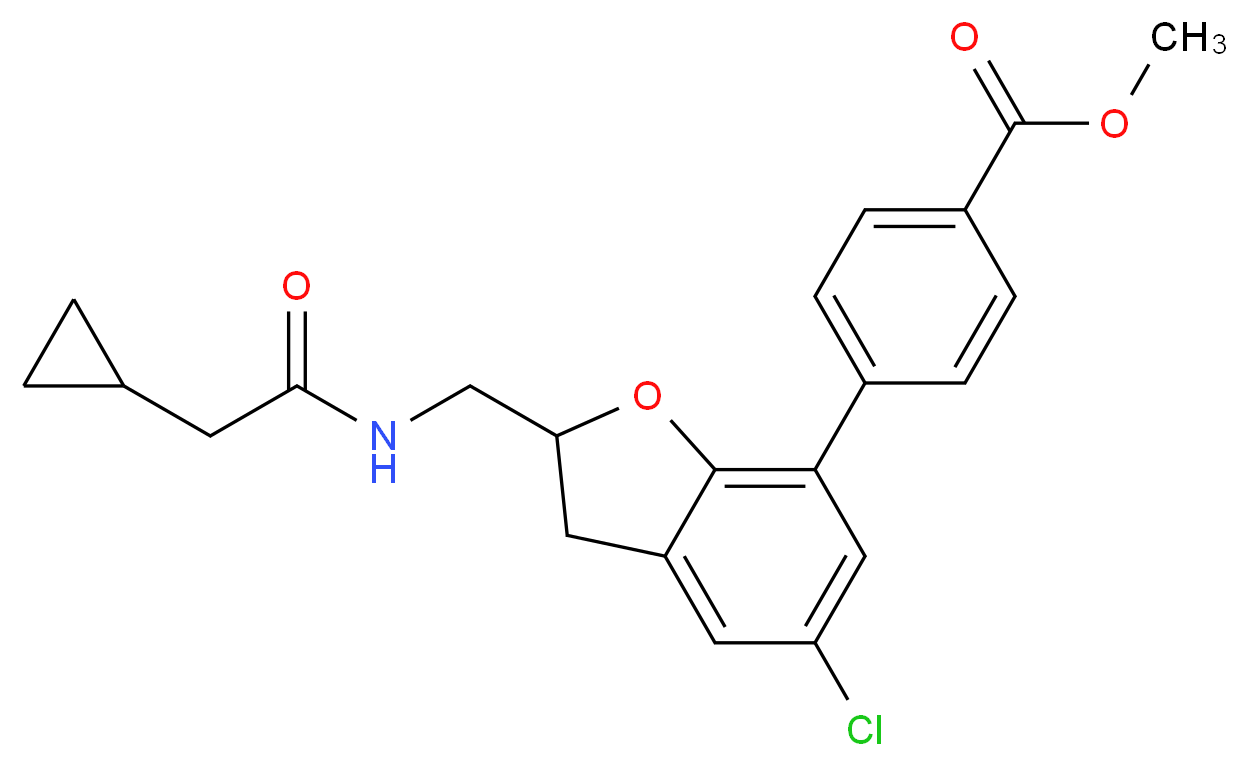methyl 4-(5-chloro-2-{[(cyclopropylacetyl)amino]methyl}-2,3-dihydro-1-benzofuran-7-yl)benzoate_分子结构_CAS_)