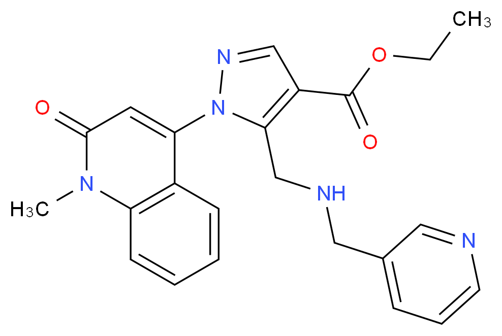 ethyl 1-(1-methyl-2-oxo-1,2-dihydro-4-quinolinyl)-5-{[(3-pyridinylmethyl)amino]methyl}-1H-pyrazole-4-carboxylate_分子结构_CAS_)