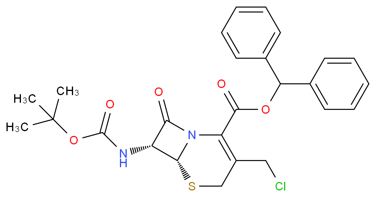 diphenylmethyl (6R,7R)-7-{[(tert-butoxy)carbonyl]amino}-3-(chloromethyl)-8-oxo-5-thia-1-azabicyclo[4.2.0]oct-2-ene-2-carboxylate_分子结构_CAS_112028-91-8