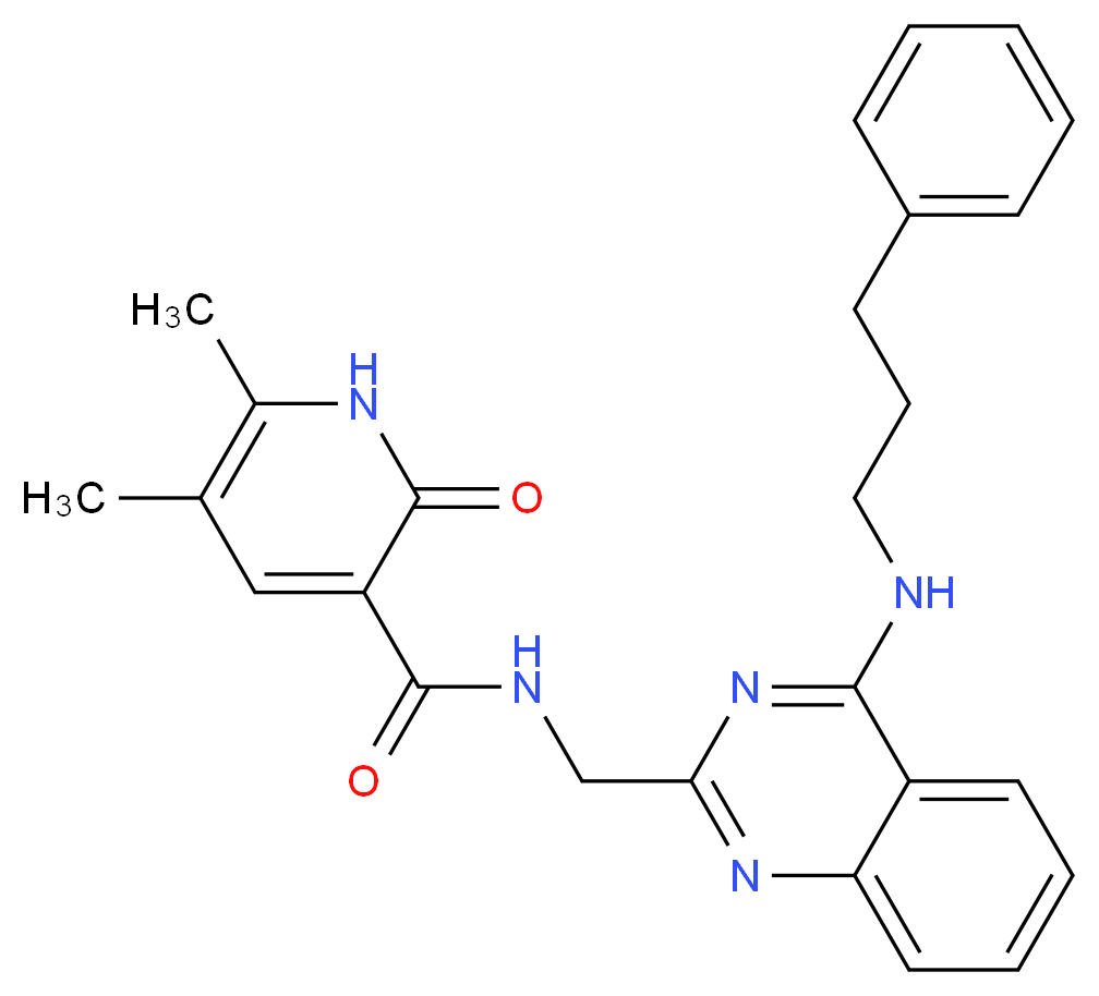 5,6-dimethyl-2-oxo-N-({4-[(3-phenylpropyl)amino]-2-quinazolinyl}methyl)-1,2-dihydro-3-pyridinecarboxamide_分子结构_CAS_)
