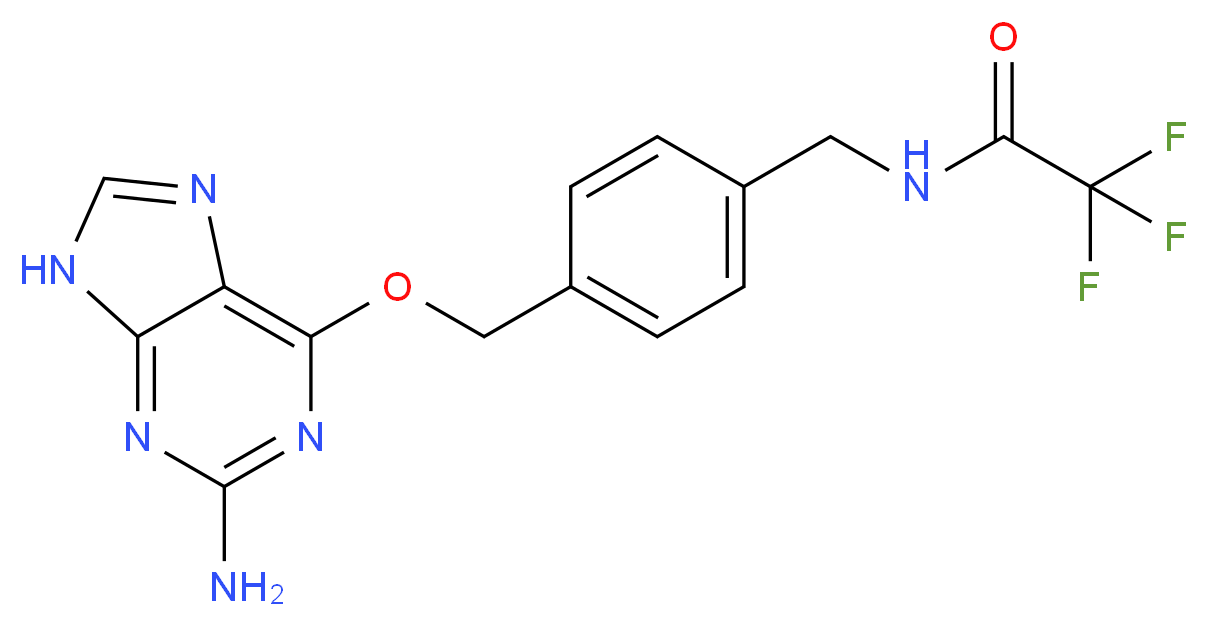 N-[(4-{[(2-amino-9H-purin-6-yl)oxy]methyl}phenyl)methyl]-2,2,2-trifluoroacetamide_分子结构_CAS_680622-70-2