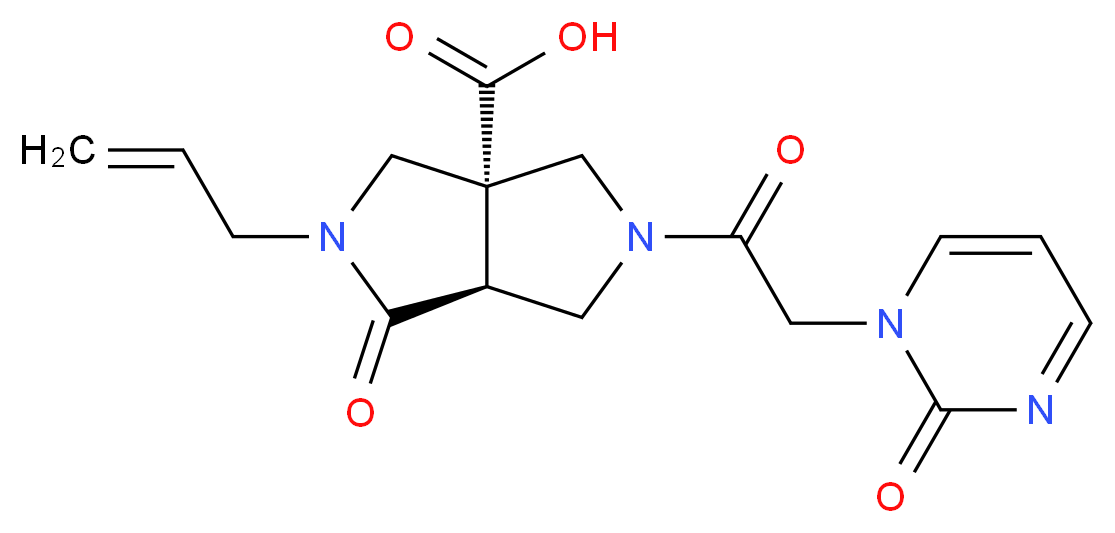 (3aR*,6aS*)-2-allyl-1-oxo-5-[(2-oxopyrimidin-1(2H)-yl)acetyl]hexahydropyrrolo[3,4-c]pyrrole-3a(1H)-carboxylic acid_分子结构_CAS_)