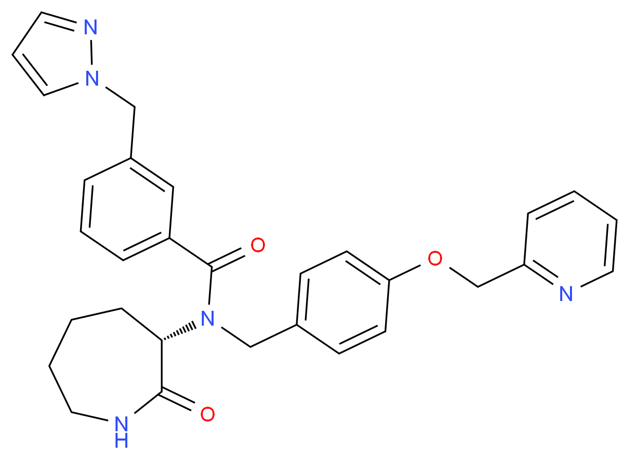N-[(3S)-2-oxo-3-azepanyl]-3-(1H-pyrazol-1-ylmethyl)-N-[4-(2-pyridinylmethoxy)benzyl]benzamide_分子结构_CAS_)