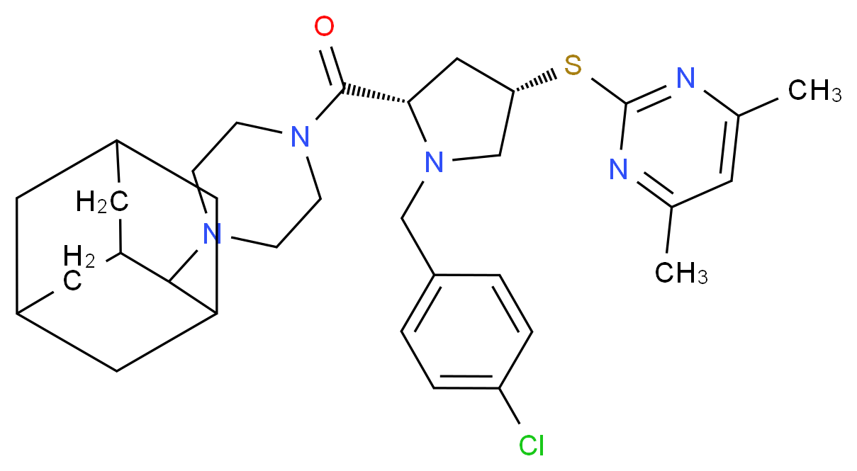 2-{[(3S,5S)-5-{[4-(2-adamantyl)-1-piperazinyl]carbonyl}-1-(4-chlorobenzyl)-3-pyrrolidinyl]thio}-4,6-dimethylpyrimidine_分子结构_CAS_)