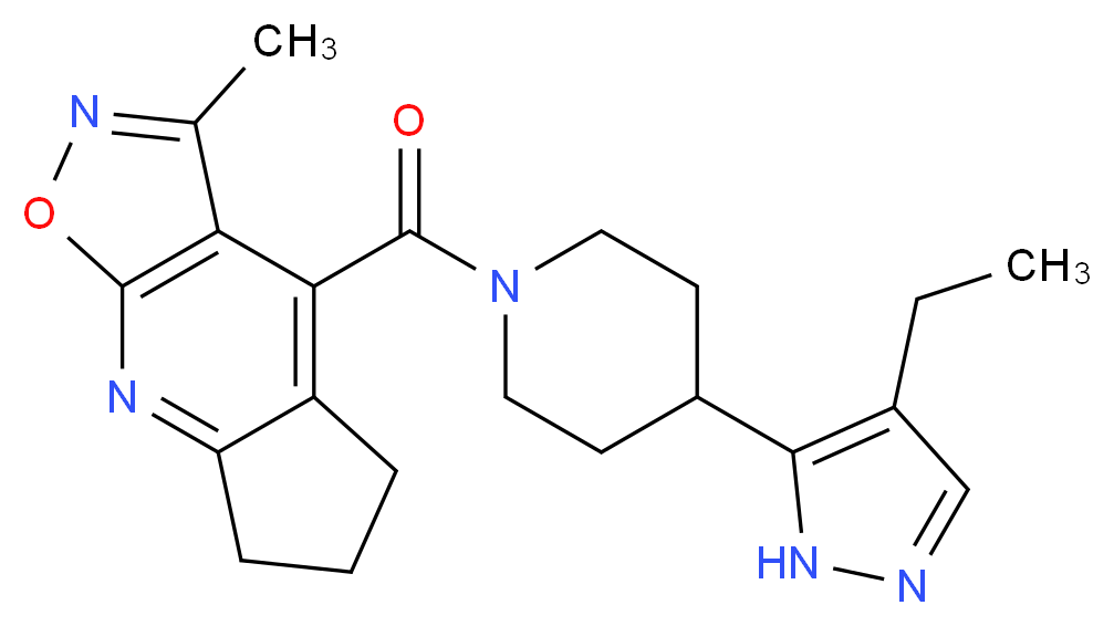 4-{[4-(4-ethyl-1H-pyrazol-5-yl)piperidin-1-yl]carbonyl}-3-methyl-6,7-dihydro-5H-cyclopenta[b]isoxazolo[4,5-e]pyridine_分子结构_CAS_)