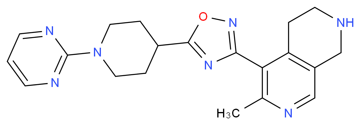 6-methyl-5-{5-[1-(2-pyrimidinyl)-4-piperidinyl]-1,2,4-oxadiazol-3-yl}-1,2,3,4-tetrahydro-2,7-naphthyridine_分子结构_CAS_)