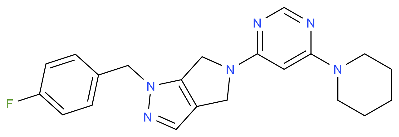 1-(4-fluorobenzyl)-5-(6-piperidin-1-ylpyrimidin-4-yl)-1,4,5,6-tetrahydropyrrolo[3,4-c]pyrazole_分子结构_CAS_)