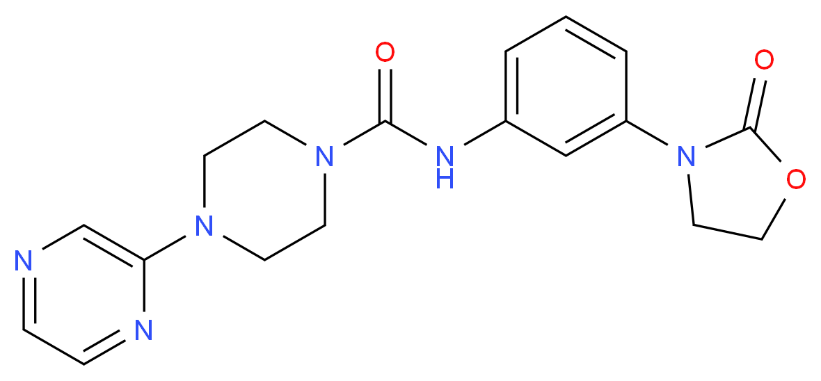 N-[3-(2-oxo-1,3-oxazolidin-3-yl)phenyl]-4-pyrazin-2-ylpiperazine-1-carboxamide_分子结构_CAS_)
