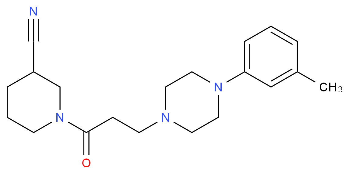 1-{3-[4-(3-methylphenyl)-1-piperazinyl]propanoyl}-3-piperidinecarbonitrile_分子结构_CAS_)