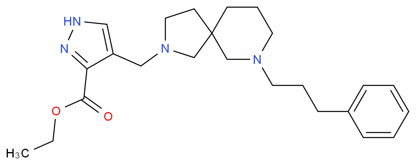 ethyl 4-{[7-(3-phenylpropyl)-2,7-diazaspiro[4.5]dec-2-yl]methyl}-1H-pyrazole-3-carboxylate_分子结构_CAS_)