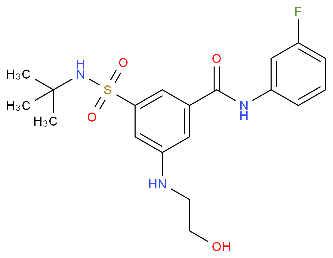 3-[(tert-butylamino)sulfonyl]-N-(3-fluorophenyl)-5-[(2-hydroxyethyl)amino]benzamide_分子结构_CAS_)