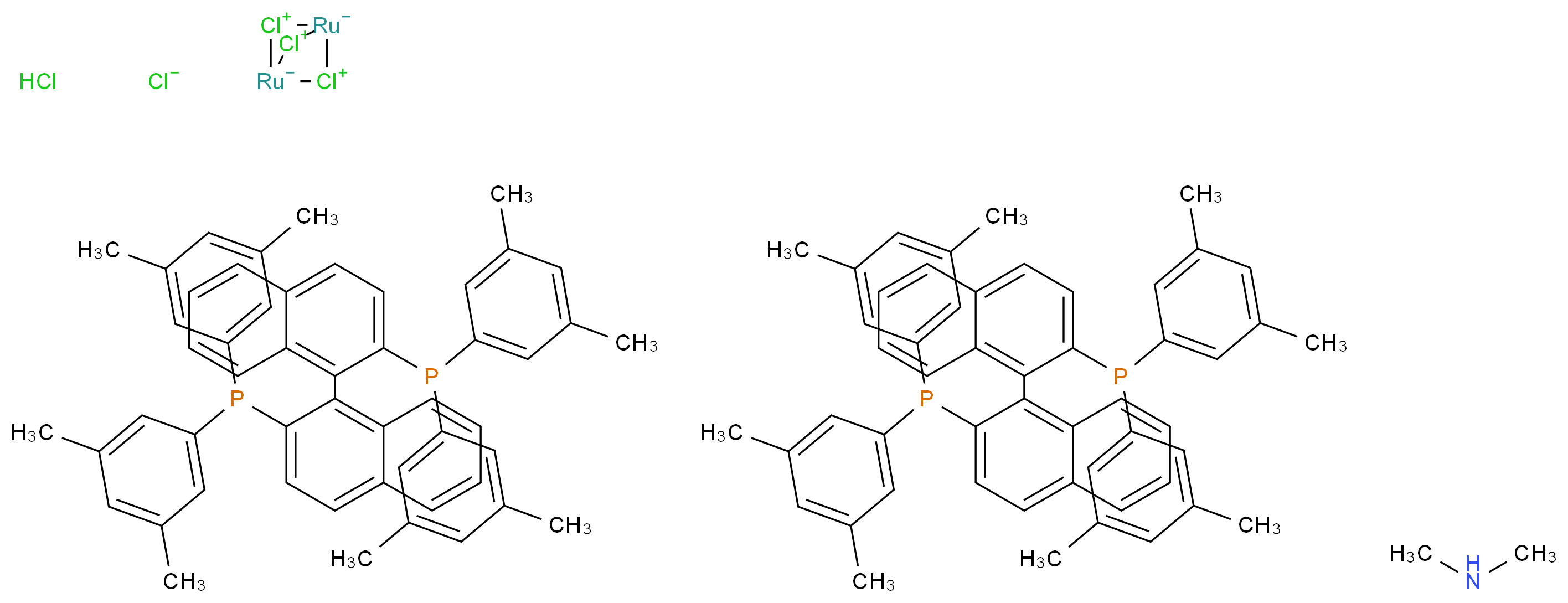 bis((1-{2-[bis(3,5-dimethylphenyl)phosphanyl]naphthalen-1-yl}naphthalen-2-yl)bis(3,5-dimethylphenyl)phosphane) bicyclo[1.1.1]diruthenachlorane-2,4,5-tris(ylium)-1,3-diuide dimethylamine chloride hydrochloride_分子结构_CAS_944451-10-9
