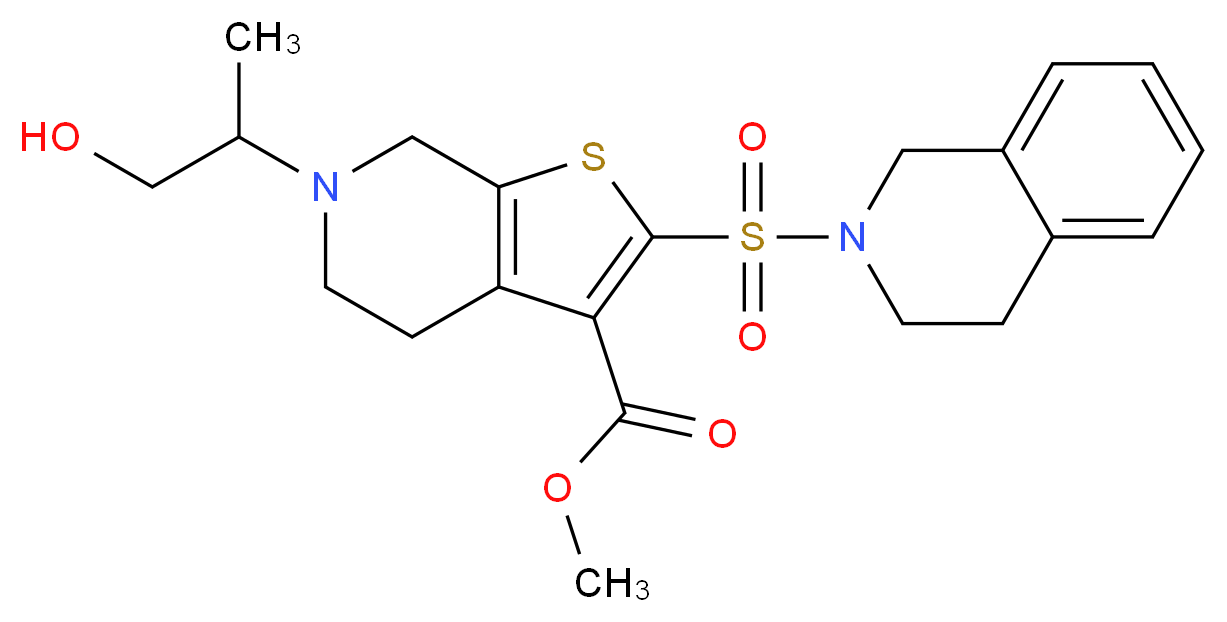 methyl 2-(3,4-dihydro-2(1H)-isoquinolinylsulfonyl)-6-(2-hydroxy-1-methylethyl)-4,5,6,7-tetrahydrothieno[2,3-c]pyridine-3-carboxylate_分子结构_CAS_)