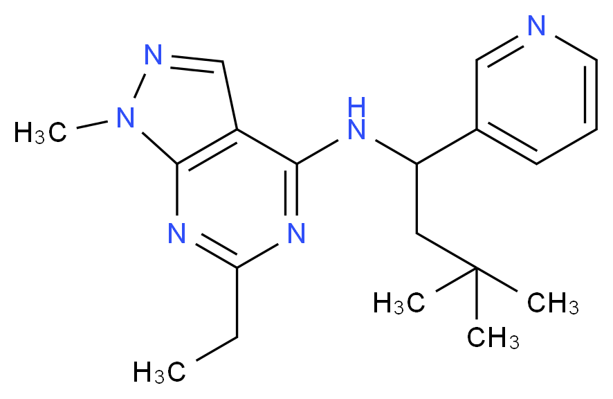 N-[3,3-dimethyl-1-(3-pyridinyl)butyl]-6-ethyl-1-methyl-1H-pyrazolo[3,4-d]pyrimidin-4-amine_分子结构_CAS_)