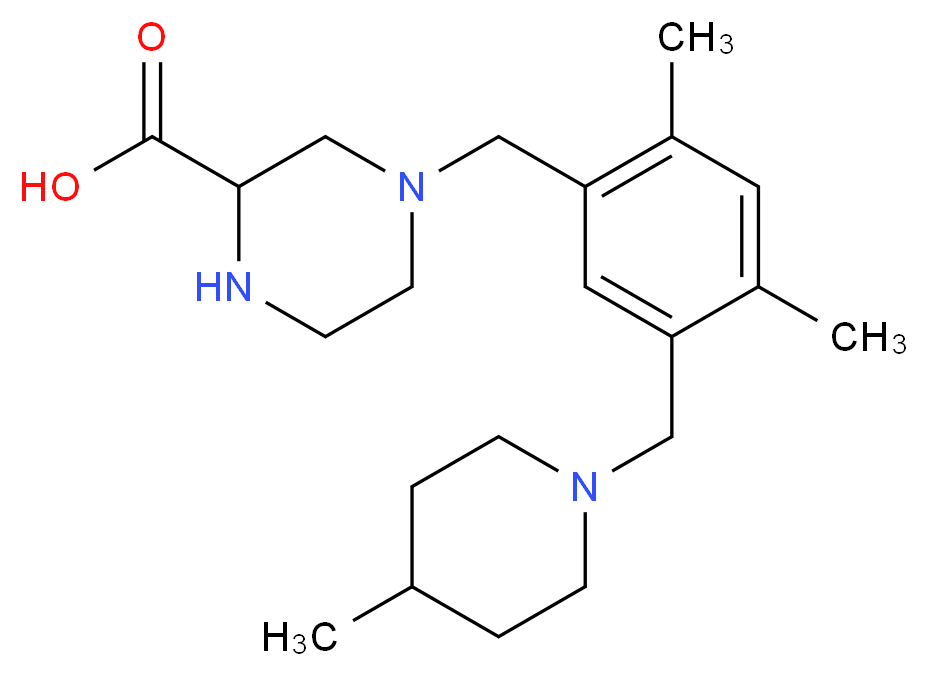 4-{2,4-dimethyl-5-[(4-methylpiperidin-1-yl)methyl]benzyl}piperazine-2-carboxylic acid_分子结构_CAS_)