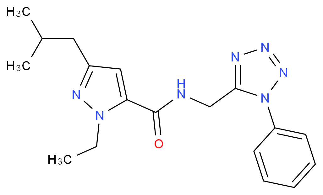 1-ethyl-3-isobutyl-N-[(1-phenyl-1H-tetrazol-5-yl)methyl]-1H-pyrazole-5-carboxamide_分子结构_CAS_)