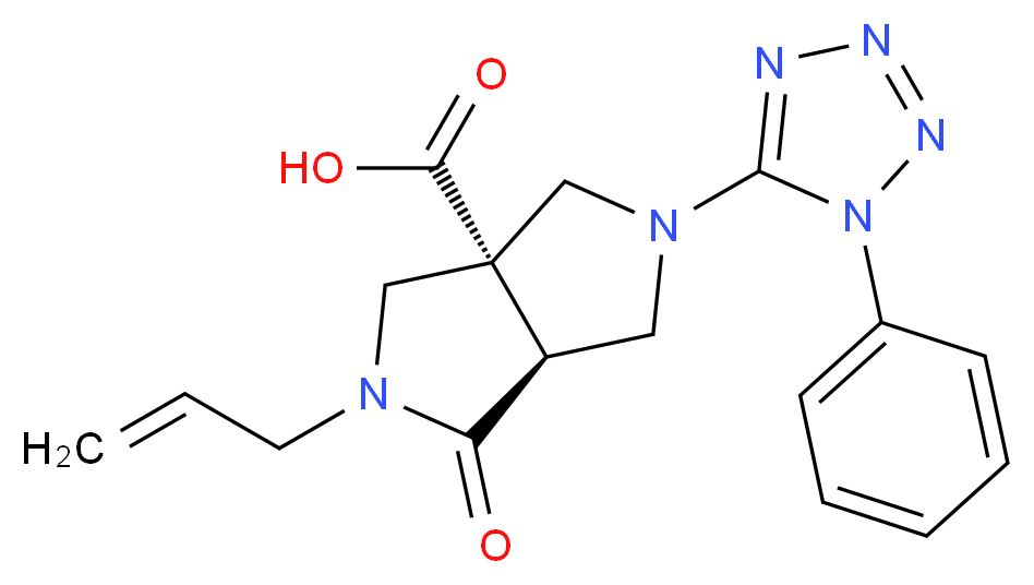 (3aS*,6aS*)-2-allyl-1-oxo-5-(1-phenyl-1H-tetrazol-5-yl)hexahydropyrrolo[3,4-c]pyrrole-3a(1H)-carboxylic acid_分子结构_CAS_)