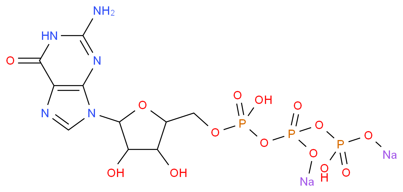 {[5-(2-amino-6-oxo-6,9-dihydro-1H-purin-9-yl)-3,4-dihydroxyoxolan-2-yl]methoxy}[({[hydroxy(sodiooxy)phosphoryl]oxy}(sodiooxy)phosphoryl)oxy]phosphinic acid_分子结构_CAS_56001-37-7