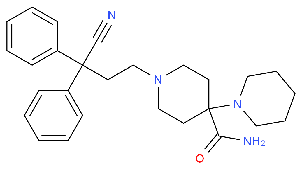 1-(3-cyano-3,3-diphenylpropyl)-4-(piperidin-1-yl)piperidine-4-carboxamide_分子结构_CAS_302-41-0