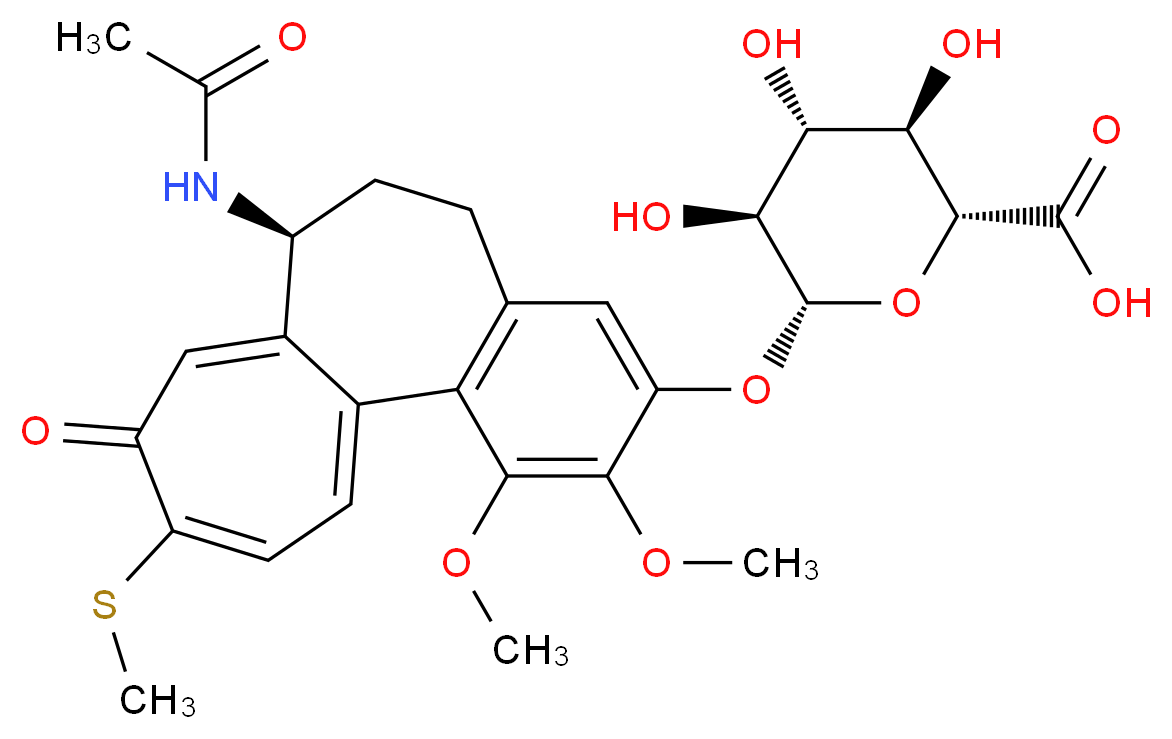 (2R,3R,4R,5S,6R)-6-{[(10S)-10-acetamido-3,4-dimethoxy-14-(methylsulfanyl)-13-oxotricyclo[9.5.0.0<sup>2</sup>,<sup>7</sup>]hexadeca-1(16),2(7),3,5,11,14-hexaen-5-yl]oxy}-3,4,5-trihydroxyoxane-2-carboxylic acid_分子结构_CAS_819802-34-1