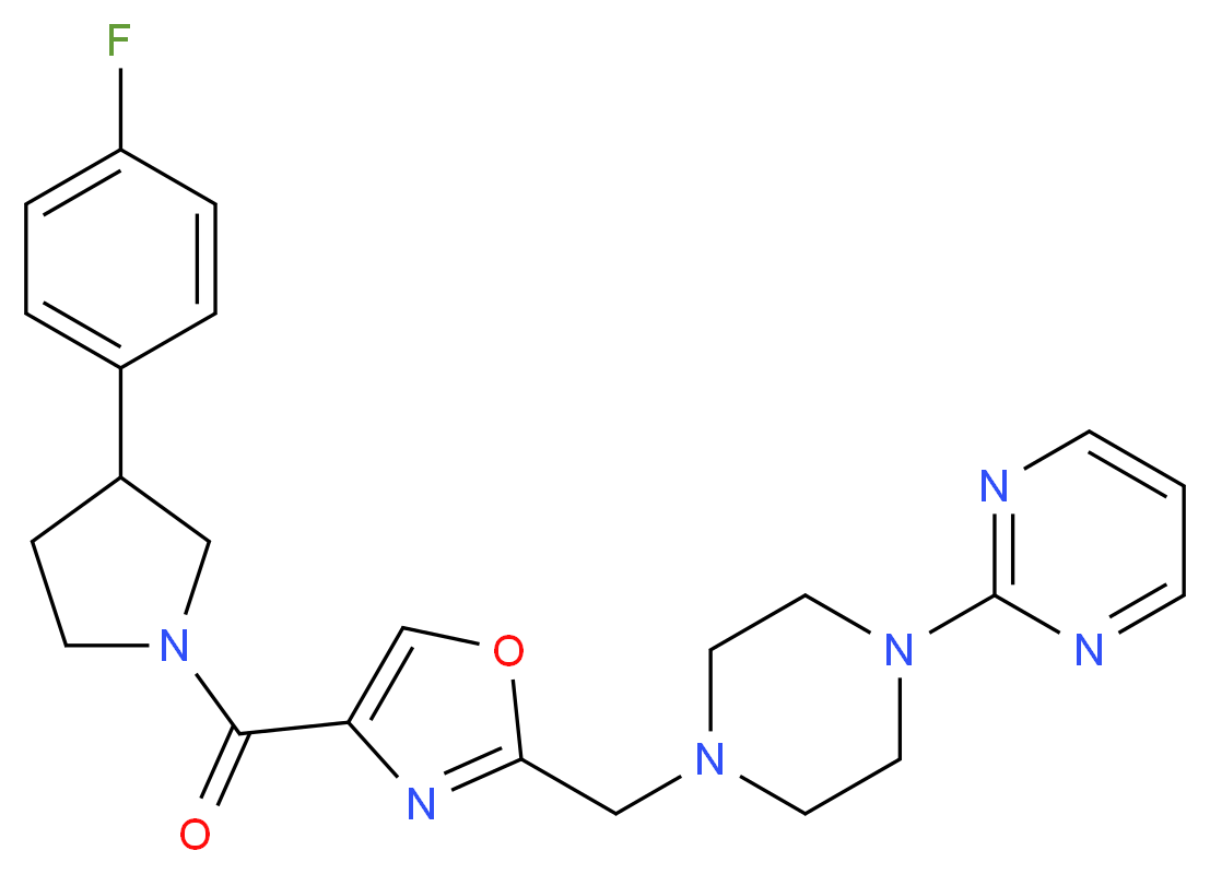 2-{4-[(4-{[3-(4-fluorophenyl)-1-pyrrolidinyl]carbonyl}-1,3-oxazol-2-yl)methyl]-1-piperazinyl}pyrimidine_分子结构_CAS_)