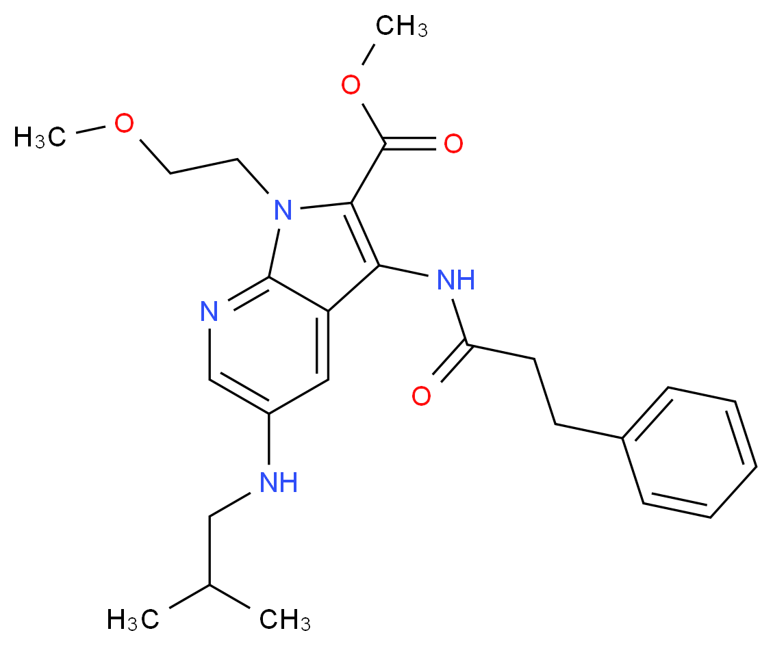 methyl 5-(isobutylamino)-1-(2-methoxyethyl)-3-[(3-phenylpropanoyl)amino]-1H-pyrrolo[2,3-b]pyridine-2-carboxylate_分子结构_CAS_)