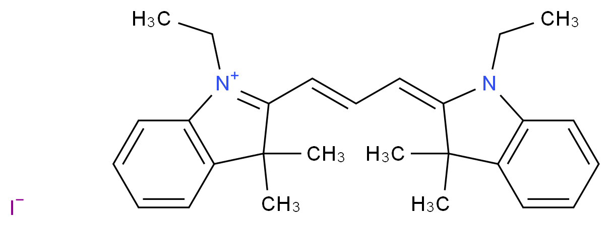 1-ethyl-2-[(1E)-3-[(2E)-1-ethyl-3,3-dimethyl-2,3-dihydro-1H-indol-2-ylidene]prop-1-en-1-yl]-3,3-dimethyl-3H-indol-1-ium iodide_分子结构_CAS_14696-39-0