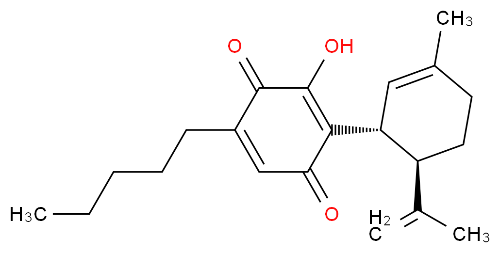 3-hydroxy-2-[(1R,6R)-3-methyl-6-(prop-1-en-2-yl)cyclohex-2-en-1-yl]-5-pentylcyclohexa-2,5-diene-1,4-dione_分子结构_CAS_137252-25-6