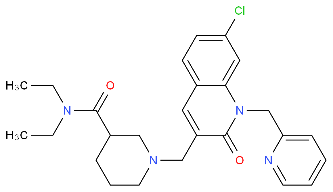 1-{[7-chloro-2-oxo-1-(2-pyridinylmethyl)-1,2-dihydro-3-quinolinyl]methyl}-N,N-diethyl-3-piperidinecarboxamide_分子结构_CAS_)