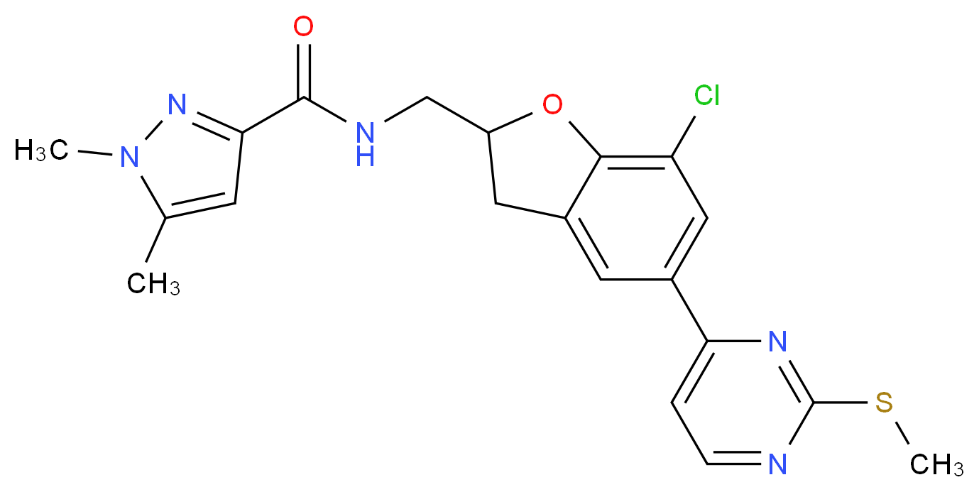 N-({7-chloro-5-[2-(methylthio)-4-pyrimidinyl]-2,3-dihydro-1-benzofuran-2-yl}methyl)-1,5-dimethyl-1H-pyrazole-3-carboxamide_分子结构_CAS_)